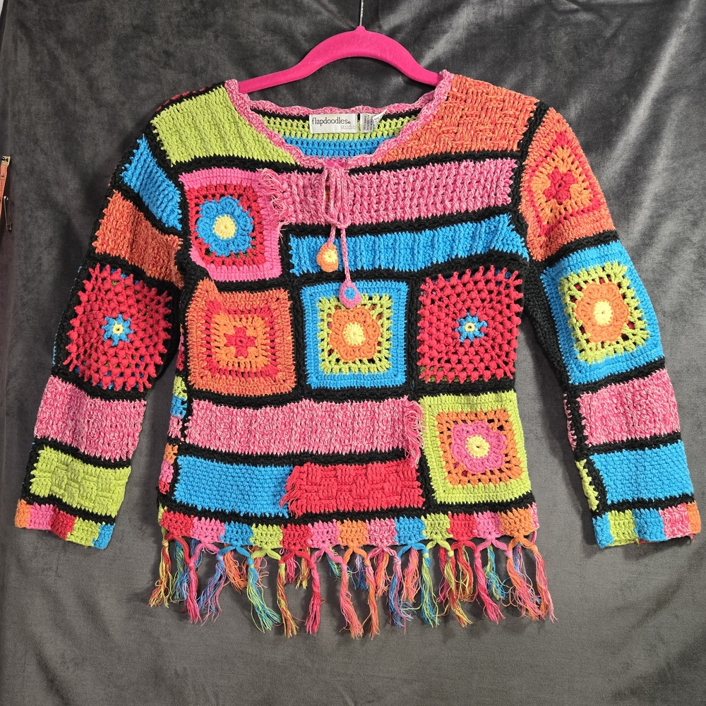 Flapdoodles Multicolor Crochet Sweater